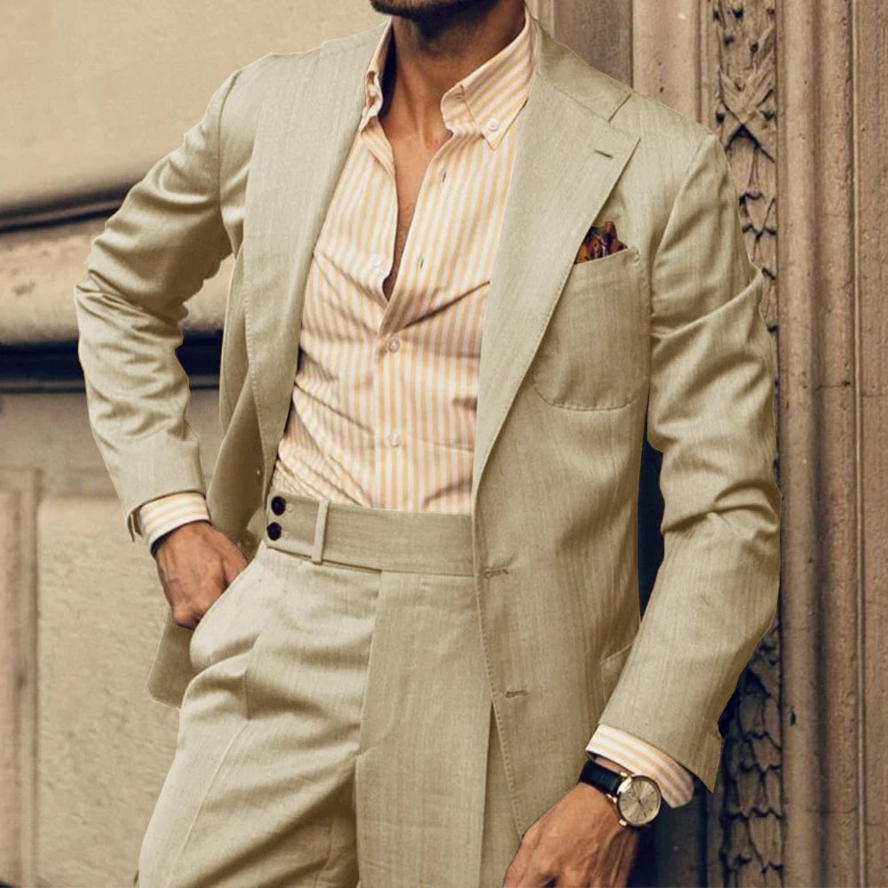 Men Suit Slim Fit Single Breasted Notched Lapel Two Piece Business Suit Set Elegant Formal Blazer Pants Office Wedding Stylish C