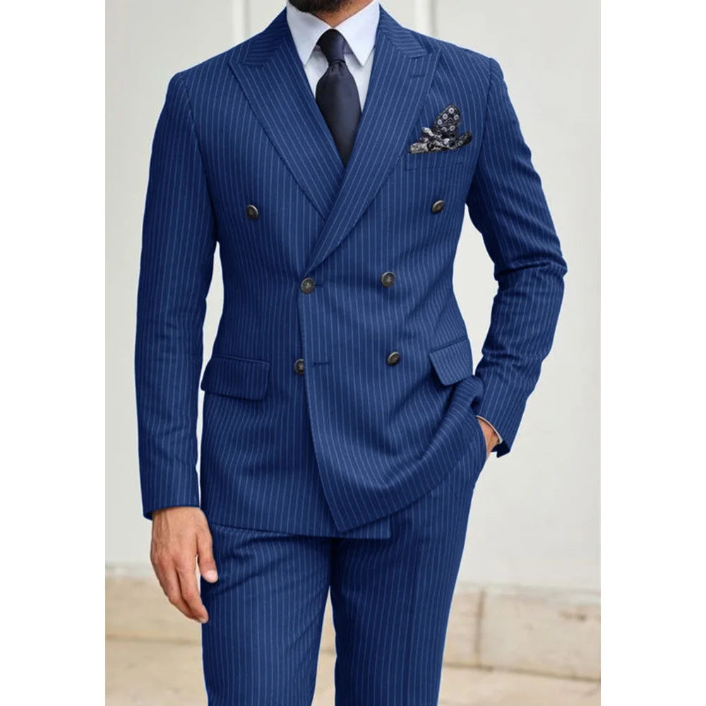 Elegant Set Man Suits Men's Clothing Men's Two-piece Pinstripe Suit Pants Sets Fashionable Comfortable and Casual Suit Costumes
