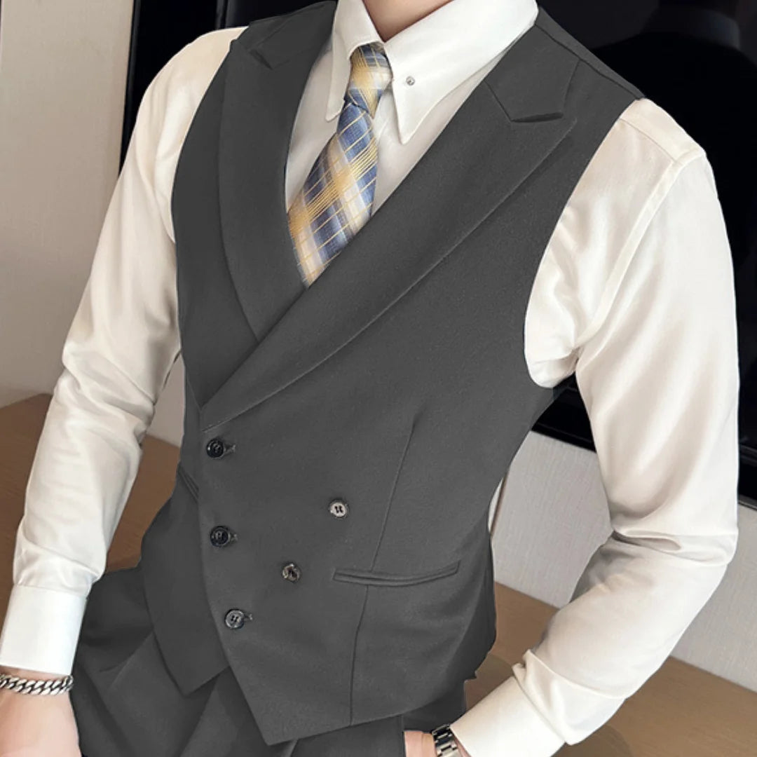 Men Vest Black With Lapel Solid Double Button Waistcoat For Wedding Groom Banquet Business Casual Work Daily Men Suit Vest
