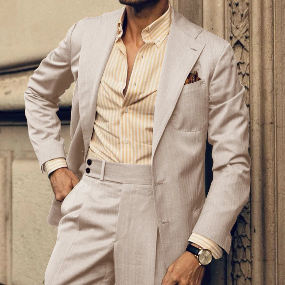 Men Suit Slim Fit Single Breasted Notched Lapel Two Piece Business Suit Set Elegant Formal Blazer Pants Office Wedding Stylish C