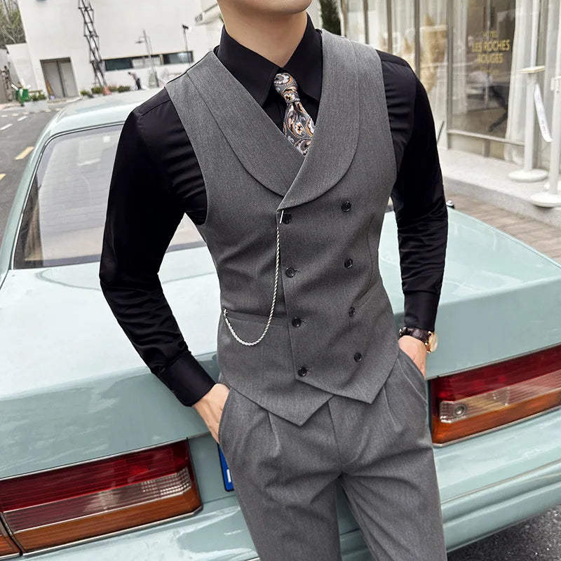 (1 Pcs Vest）2024 Latest Style Design Double Breasted Men Suit Vests Formal Groom Wedding Social Slim Fit Sleeveless Vest Coats