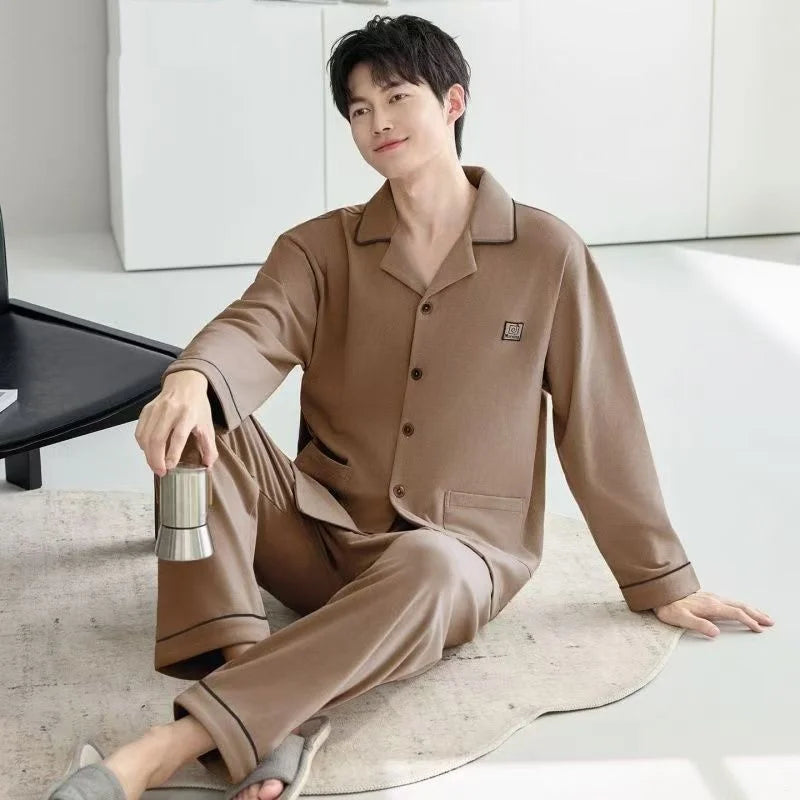 【Casual Homewear】Men's Versatile Pajama Set That Can Be Worn Outside, Long-Sleeved Top and Long Pants, Suitable for All Seasons
