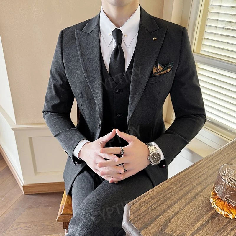 Elegant Men's Suits 2 Pieces Casual Stylish High-End Business Formal Slim Fit Groom Wedding Outfit Trend