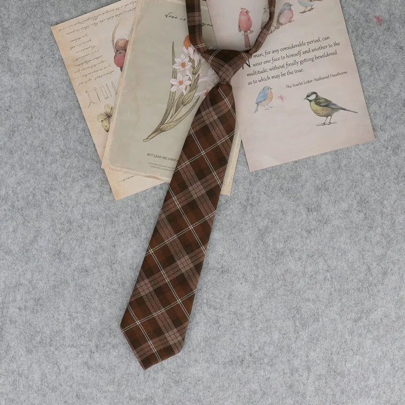 Lazy JK Ties men Plaid Necktie Japanese Style for White Shirts Uniform Cute Necktie Plaid Boys Ties Accessories