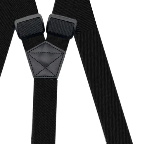 Heavy Duty Work Suspenders for Men 3.8cm Wide X-Back with 3 Plastic Gripper Clasps Adjustable Elastic Trouser Pants Braces-Black