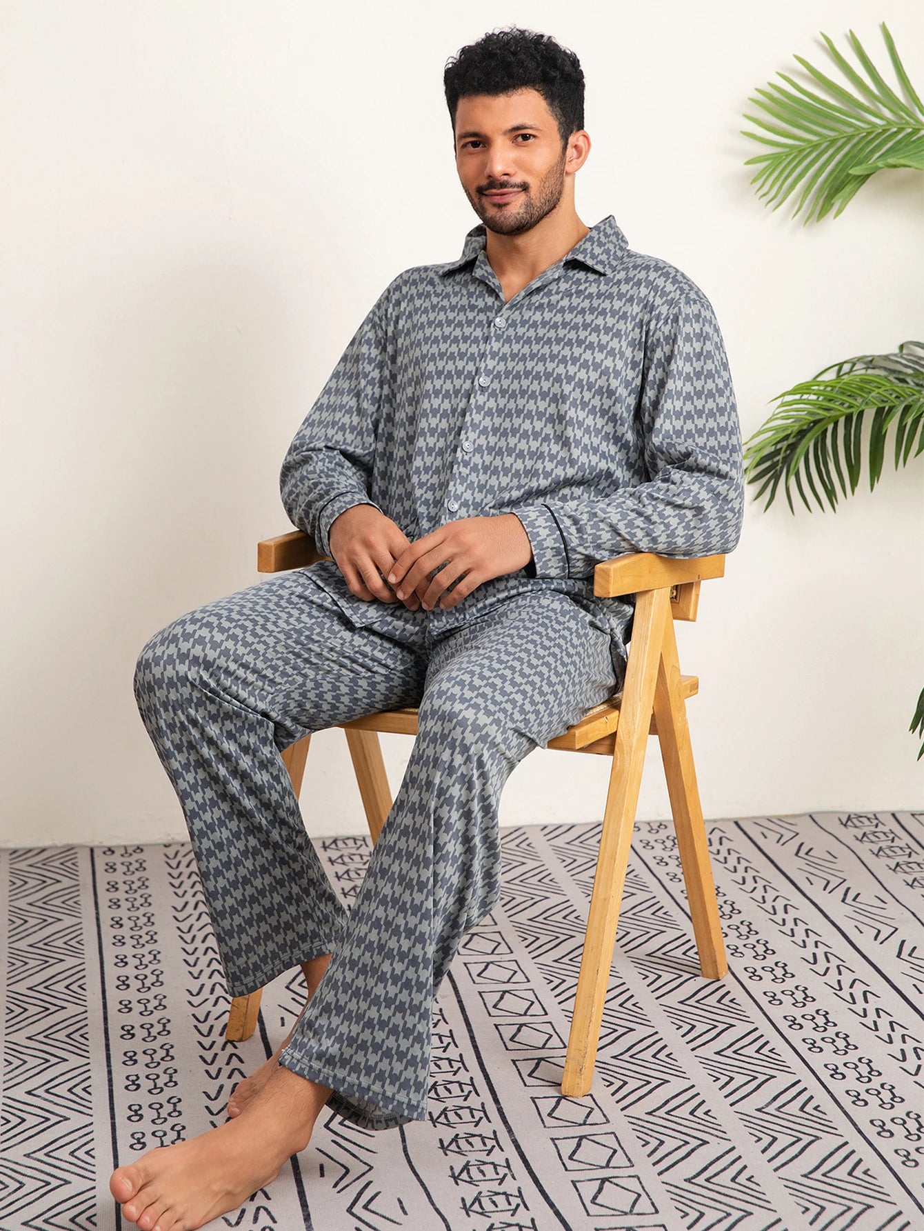 【Casual Homewear】Men's Versatile Pajama Set That Can Be Worn Outside, Long-Sleeved Top and Long Pants, Suitable for All Seasons