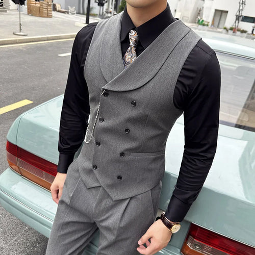(1 Pcs Vest）2024 Latest Style Design Double Breasted Men Suit Vests Formal Groom Wedding Social Slim Fit Sleeveless Vest Coats