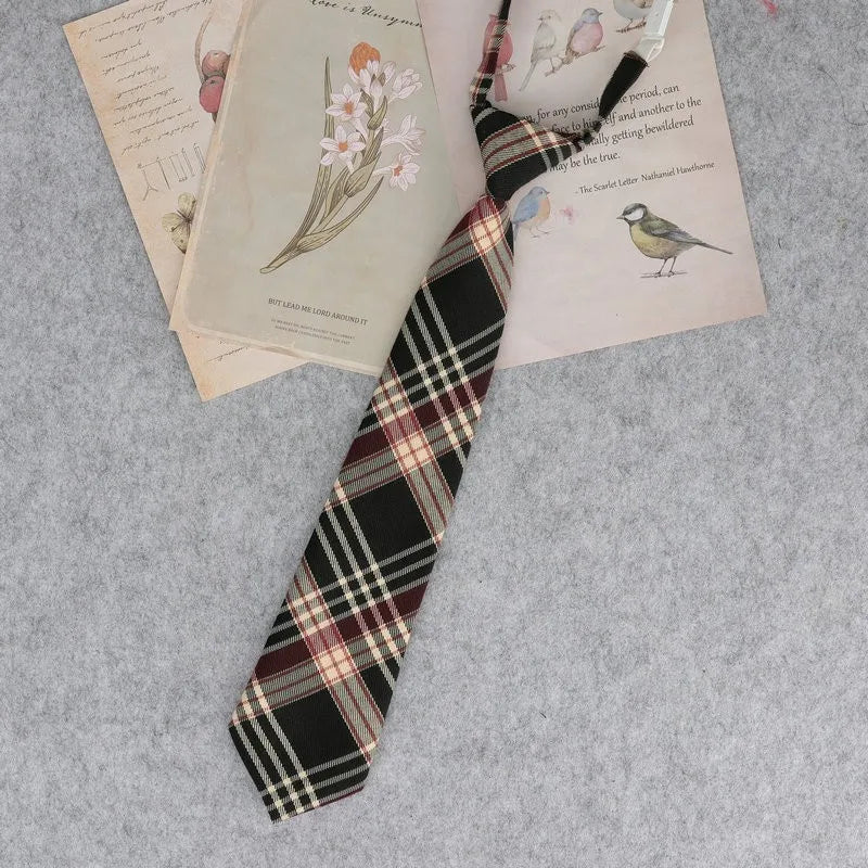 Lazy JK Ties men Plaid Necktie Japanese Style for White Shirts Uniform Cute Necktie Plaid Boys Ties Accessories