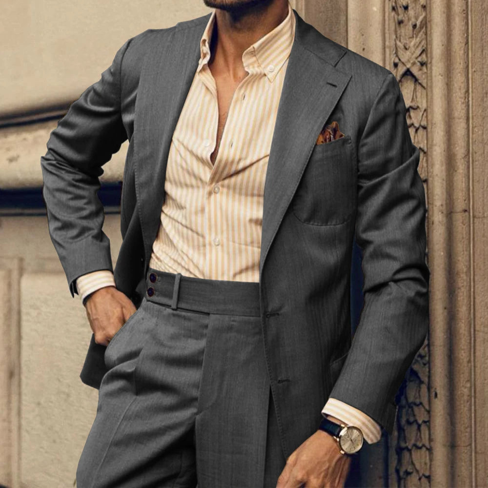 Men Suit Slim Fit Single Breasted Notched Lapel Two Piece Business Suit Set Elegant Formal Blazer Pants Office Wedding Stylish C