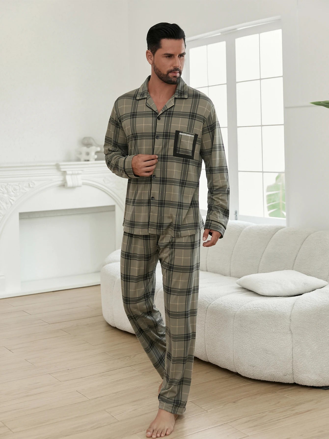 【Casual Homewear】Men's Versatile Pajama Set That Can Be Worn Outside, Long-Sleeved Top and Long Pants, Suitable for All Seasons