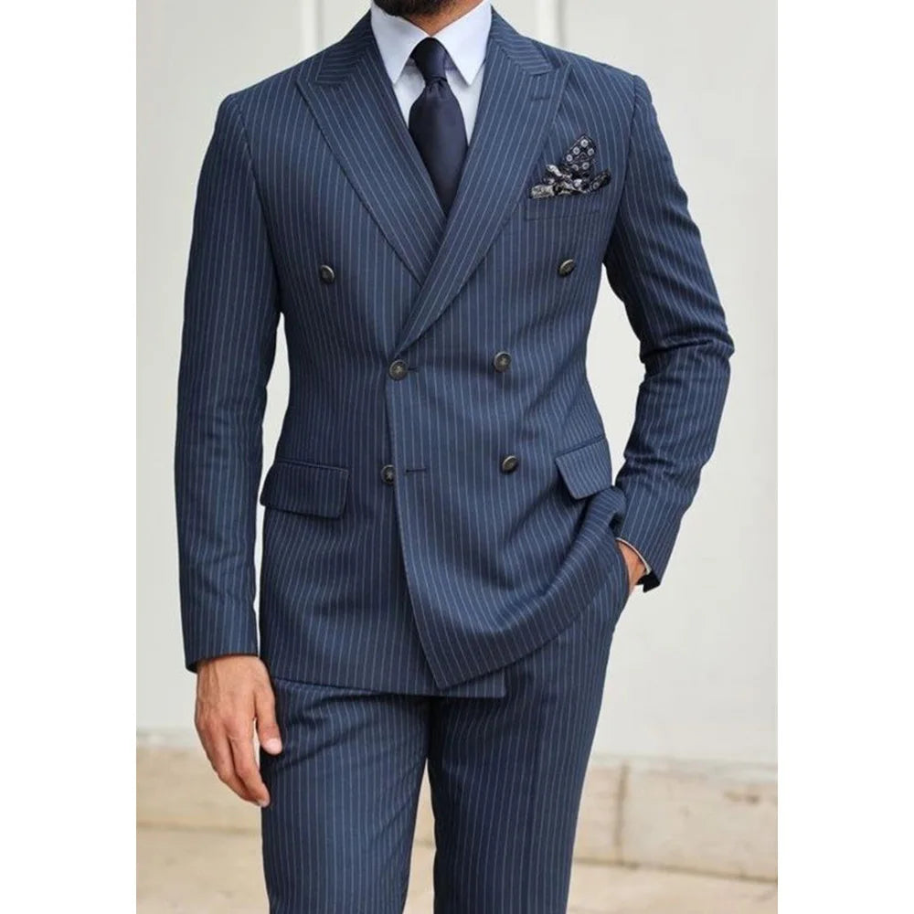 Elegant Set Man Suits Men's Clothing Men's Two-piece Pinstripe Suit Pants Sets Fashionable Comfortable and Casual Suit Costumes