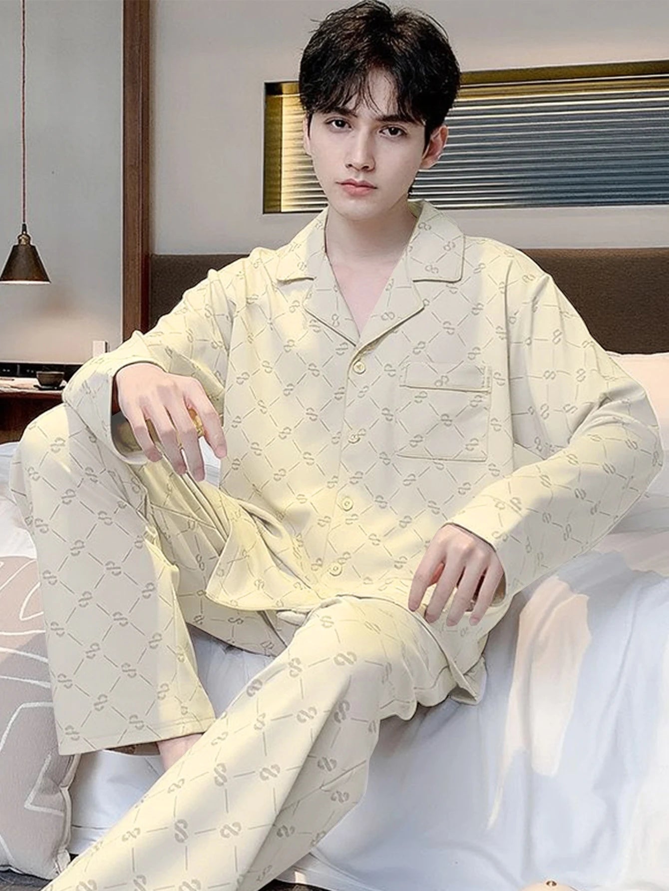 【Casual Homewear】Men's Versatile Pajama Set That Can Be Worn Outside, Long-Sleeved Top and Long Pants, Suitable for All Seasons