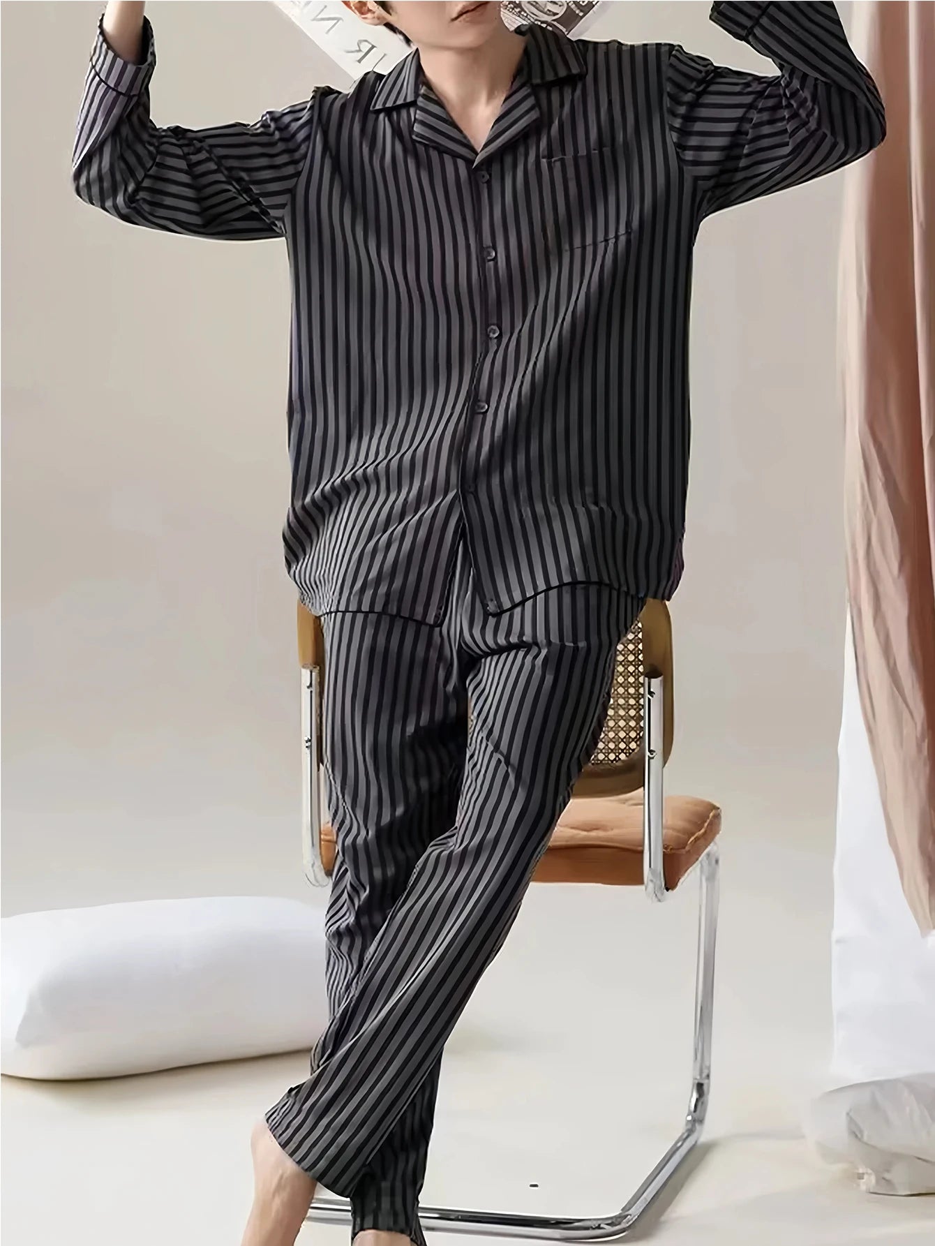 【Casual Homewear】Men's Versatile Pajama Set That Can Be Worn Outside, Long-Sleeved Top and Long Pants, Suitable for All Seasons