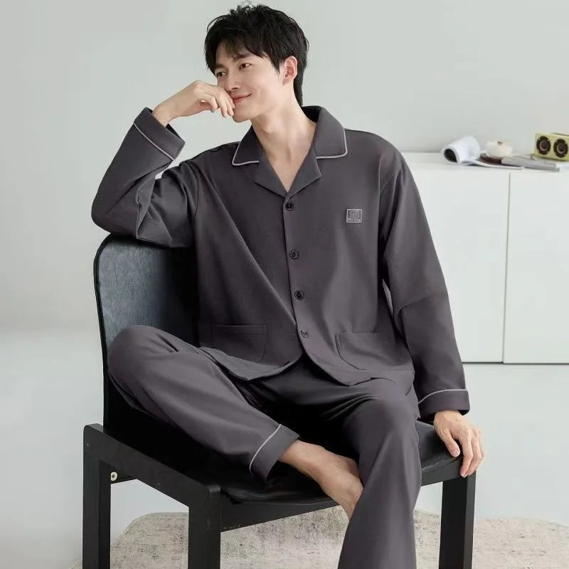 【Casual Homewear】Men's Versatile Pajama Set That Can Be Worn Outside, Long-Sleeved Top and Long Pants, Suitable for All Seasons