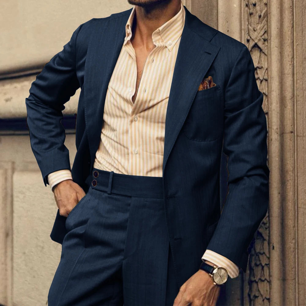 Men Suit Slim Fit Single Breasted Notched Lapel Two Piece Business Suit Set Elegant Formal Blazer Pants Office Wedding Stylish C