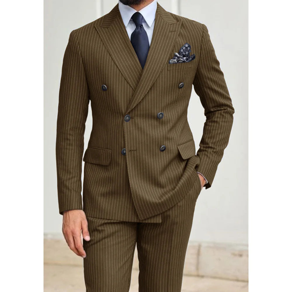 Elegant Set Man Suits Men's Clothing Men's Two-piece Pinstripe Suit Pants Sets Fashionable Comfortable and Casual Suit Costumes