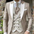 Men Suit White Classic 3 Pieces Wedding Suits Set Fashion Men Business Tuxedo Peaked Lapel Groomsmen Blazer Pants Vest