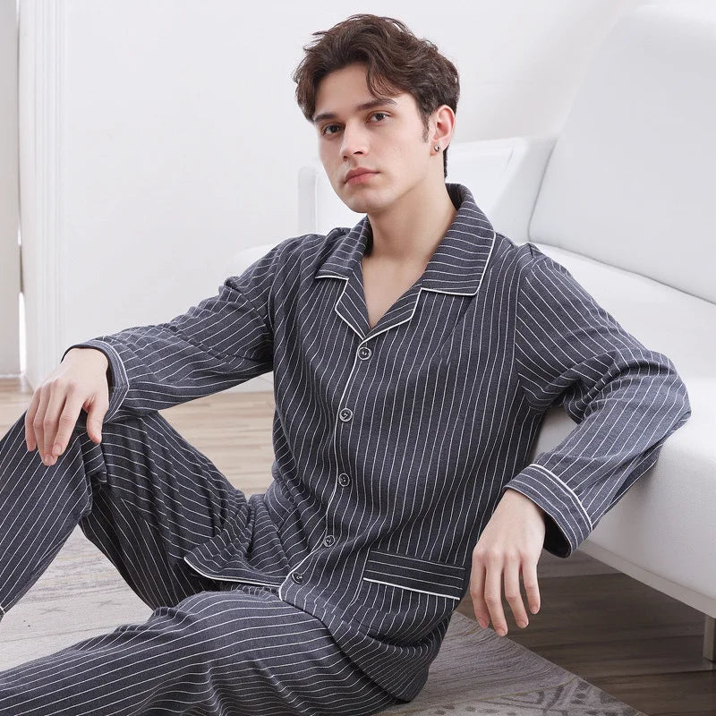 【Casual Homewear】Men's Versatile Pajama Set That Can Be Worn Outside, Long-Sleeved Top and Long Pants, Suitable for All Seasons