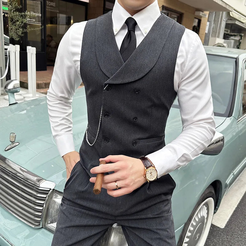 (1 Pcs Vest）2024 Latest Style Design Double Breasted Men Suit Vests Formal Groom Wedding Social Slim Fit Sleeveless Vest Coats