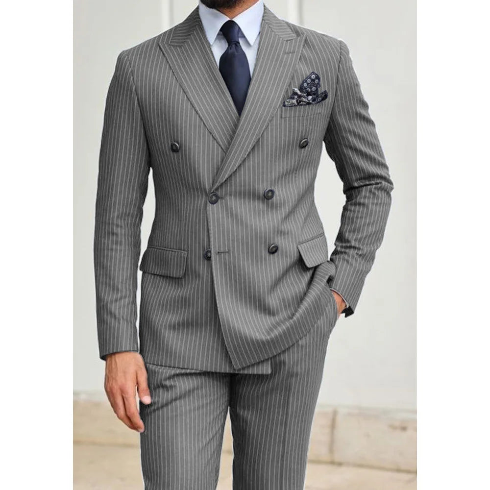 Elegant Set Man Suits Men's Clothing Men's Two-piece Pinstripe Suit Pants Sets Fashionable Comfortable and Casual Suit Costumes