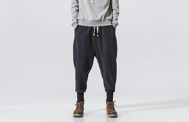 Men Harem Pants Streetwear Cotton Linen Joggers New Baggy Hip Hop Fashion Pants Casual Solid Trousers Male Trendy Sweatpants