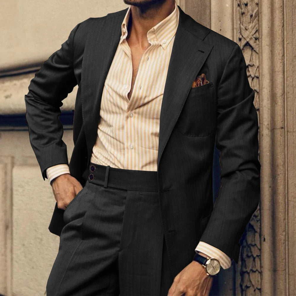 Men Suit Slim Fit Single Breasted Notched Lapel Two Piece Business Suit Set Elegant Formal Blazer Pants Office Wedding Stylish C
