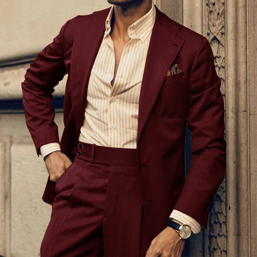 Men Suit Slim Fit Single Breasted Notched Lapel Two Piece Business Suit Set Elegant Formal Blazer Pants Office Wedding Stylish C