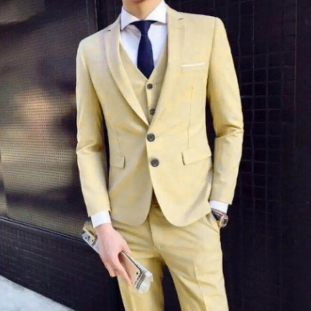 3Pcs/Set Tuxedo Suit Jacket Vest Pants Set Men Suit Set Slim Fit Formal Prom Wedding Solid Color Business Outfit