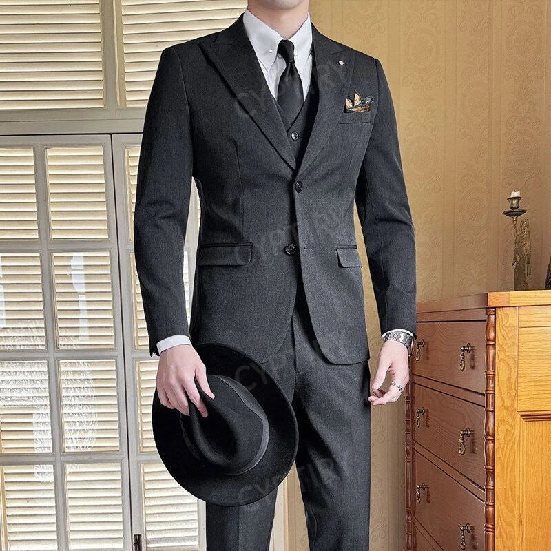 Elegant Men's Suits 2 Pieces Casual Stylish High-End Business Formal Slim Fit Groom Wedding Outfit Trend