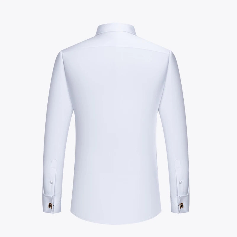 Embroidered French Cufflinks Men's Long-Sleeve Shirt with Collar Pins, Big Collar Dress Shirt for Business Formal Wear, Gentlema