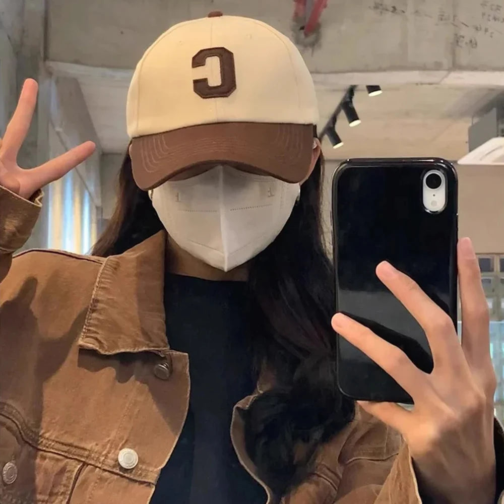 Baseball Cap for Women and Men Hat Fashion Letter C Patch Hat Summer Outdoor Sun Visors Caps Color Block Design for Couple Hats