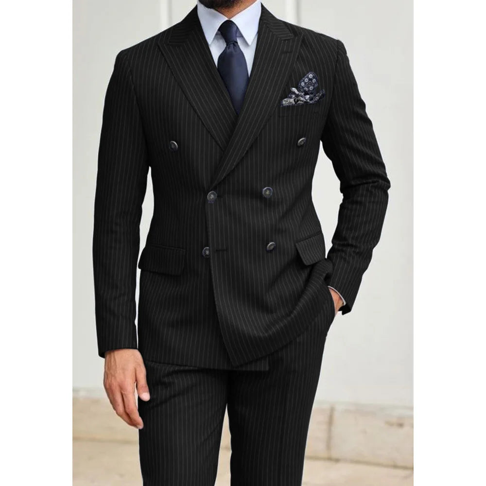 Elegant Set Man Suits Men's Clothing Men's Two-piece Pinstripe Suit Pants Sets Fashionable Comfortable and Casual Suit Costumes