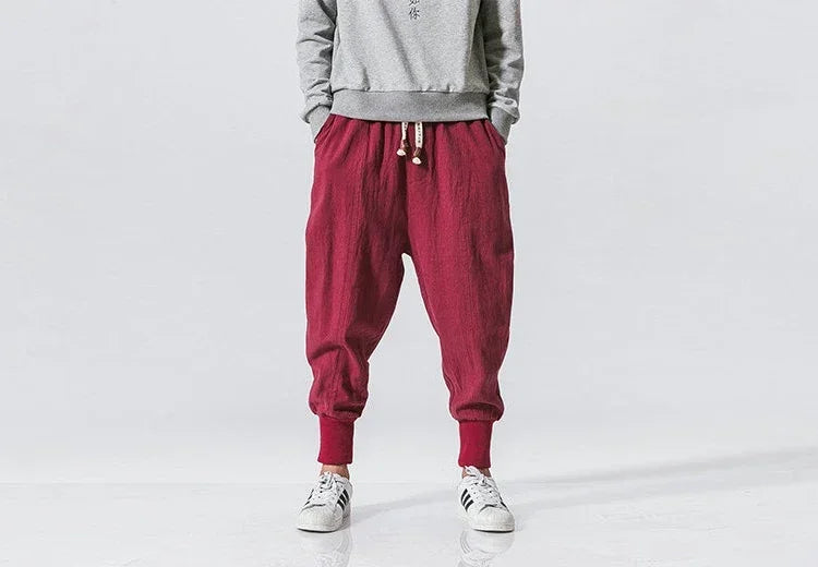 Men Harem Pants Streetwear Cotton Linen Joggers New Baggy Hip Hop Fashion Pants Casual Solid Trousers Male Trendy Sweatpants