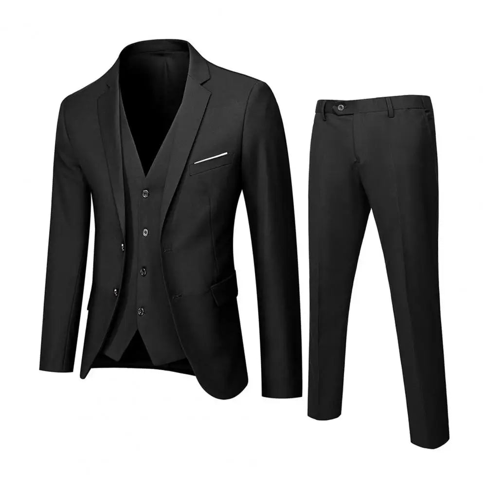 3Pcs/Set Tuxedo Suit Jacket Vest Pants Set Men Suit Set Slim Fit Formal Prom Wedding Solid Color Business Outfit